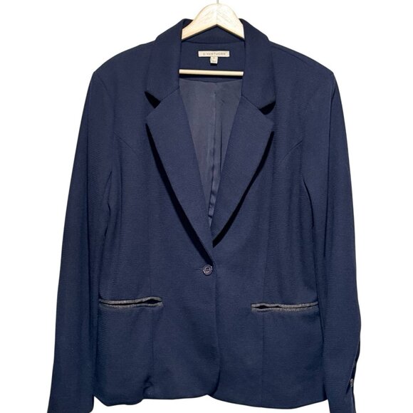 41 Hawthorn Navy Blue Knit One Button Blazer Jacket Elbow Patches Women size XL - Picture 13 of 13
